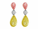 5Ct Pear Cut Yellow Pink Sapphire Cocktail Drop Earrings 14K 3 Tone Gold Finish