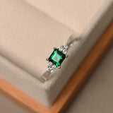 1ct Princess Green Emerald Diamond Petite Round Accent Ring 14k White Gold Over