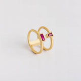 1ct Baguette Cut Pink Ruby Split Band Dual Engagement Ring 14k YellowGold Finish