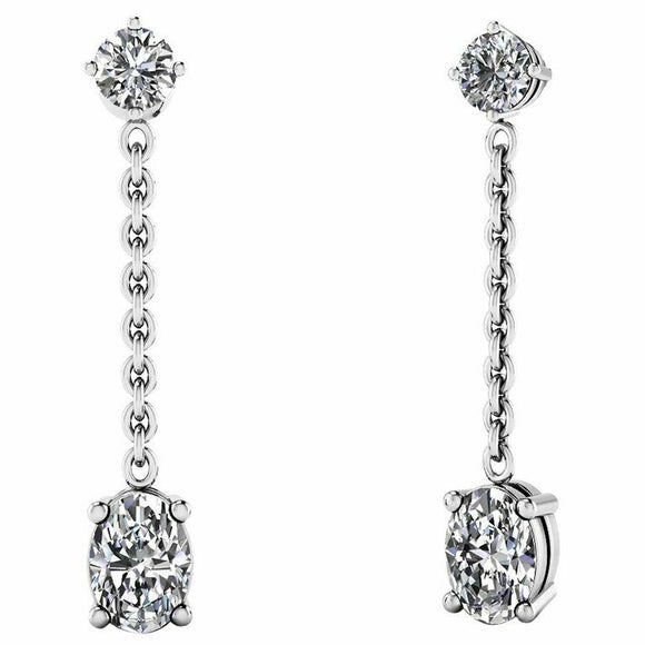 2ct Oval Round Cut Chain Vertical Drop Dangle Earring Women 14k WhiteGold Finish