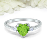 1ct Heart Green Peridot Engagement Ring Trilogy Minimalist 14k White Gold Finish