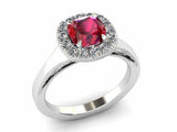 2ct Cushion Cut Pink Ruby Engagement Ring Halo Bridal Set 14k White Gold Finish