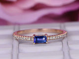 0.35ct Baguette Blue Sapphire Solitaire with Round Accent Ring 14k RoseGold Over