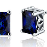 1Ct Radiant Cut Blue Sapphire Solitaire Stud Women Earring 14K White Gold Finish