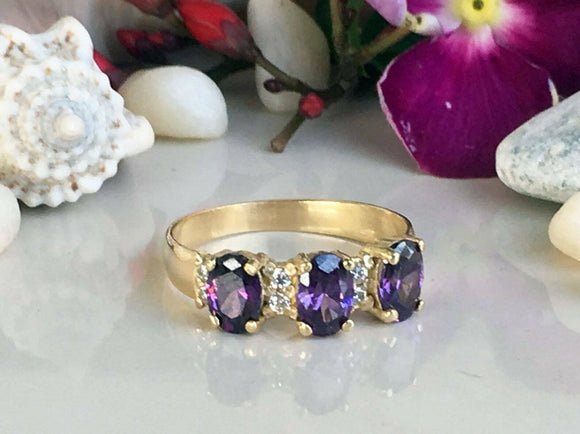 2ct Engagement Ring Oval Purple Amethyst Stylish Stackable 14k Yellow Gold Over