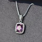 2.5ct Amethyst Pendant Cushion Cut Diamond Halo 14k White Gold Finish NO CHAIN