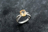 1.6ct Engagement Ring Oval Cut Yellow Citrine Split Shank 14k White Gold Finish