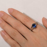 1ct Engagement Ring Oval Cut Blue Sapphire Heart Split Shank 14k White Gold Over