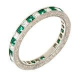 1.2ct Princess Cut Green Emerald Wedding Band Ring Vintage 14k White Gold Finish