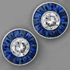 Art Deco Stud Earrings 1.2ct Round Cut VVS1D Diamond 14k White Gold Finish