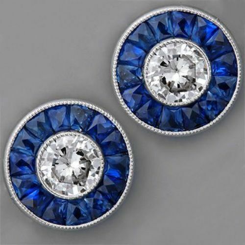 Art Deco Stud Earrings 1.2ct Round Cut VVS1D Diamond 14k White Gold Finish