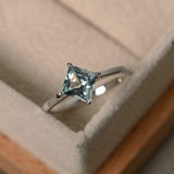 1ct Princess Cut Blue Aquamarine Engagement Ring Solitaire 14k White Gold Finish