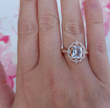 3Ct Radiant Cut Diamond Vintage Halo Art Deco Starburst Ring 14K Rose Gold Over