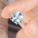 1.5ct Cushion Cut Blue Aquamarine Engagement Ring Infinity 14k White Gold Finish