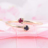 0.2ct Round Pink Ruby Bypass Minimalist Dual Birthstone Ring 14k YellowGold Over