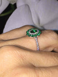 2ct Oval Cut Green Emerald Engagement Ring Diamond Dual Halo 14k White Gold Over