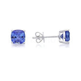 0.7ct Round Simulated Tanzanite Solitaire Stud Earrings 14k White Gold Plated