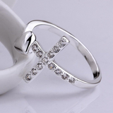 2Ct Round Cut Diamond Cross Heart Promise Statement Ring 14K White Gold Finish