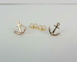 0.2ct Stud Earrings Round Cut Diamond Ship Anchor 14k Yellow Gold Finish