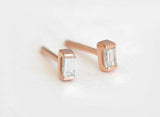 0.3ct Baguette Cut Diamond Solitaire Minimalist Stud Earrings 14k Rose Gold Over