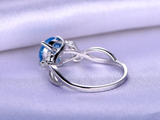 1.5ct Round Blue Topaz Engagement Ring Leaf Vine Split Shank 14k White Gold Over