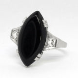 3ct Marquise Cut Black Diamond Art Deco Engagement Ring 14k White Gold Finish