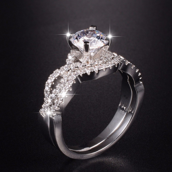 2ct Round Cut Diamond Engagement Ring 14k WhiteGold Finish Split Band Bridal Set