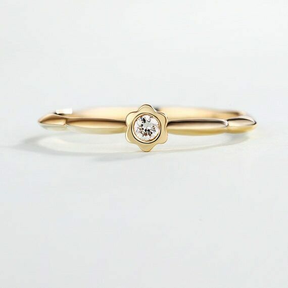 0.3ct Round Cut Diamond Engagement Ring Flower Dainty 14k Yellow Gold Finish