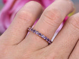 1.5ct Round Cut Purple Amethyst Wedding Band Full Eternity 14k Rose Gold Finish