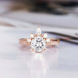 1.6ct Round Cut Diamond Engagement Ring Crown Bridal Set 14k Rose Gold Finish