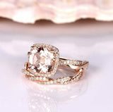 2ct Cushion Cut Peach Morganite Bridal Set Engagement Ring 18k Rose Gold Finish