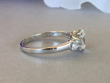 Three Stone Solitaire Engagement Ring 1.3ct Oval Cut Diamond 14k White Gold Over