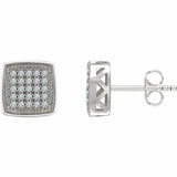 1ct Round Cut Diamond Square Cluster Stud Earrings Women 14k White Gold Finish