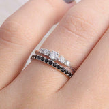 2ct Round Cut White Black Diamond Two Row Split Band Ring 14k White Gold Finish