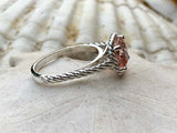 2ct Cushion Cut Morganite Braided Shank Solitaire Ring 14k White Gold Finish