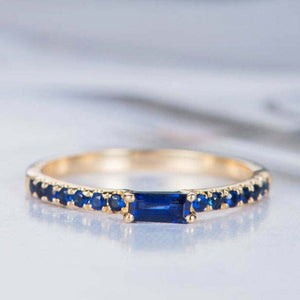 1ct Baguette Cut Blue Sapphire Engagement Ring Minimalist 14k Yellow Gold Finish