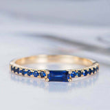 1ct Baguette Cut Blue Sapphire Engagement Ring Minimalist 14k Yellow Gold Finish