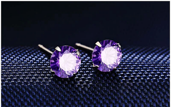 0.6ct Round Cut Purple Amethyst Solitaire Stud Earrings 14k White Gold Finish