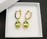 2.1ct Drop Earrings Oval Cut Green Peridot Diamond Halo 14k Yellow Gold Finish