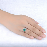 2.2Ct Princess Cut Green Emerald Diamond Ring Halo Accent 14K White Gold Finish