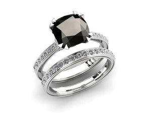 2ct Cushion Cut Black Diamond Engagement Ring Bridal Set Band 14k WhiteGold Over