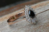 Halo Solitaire Engagement Ring 2ct Pear Cut Black Diamond 14k Rose Gold Finish