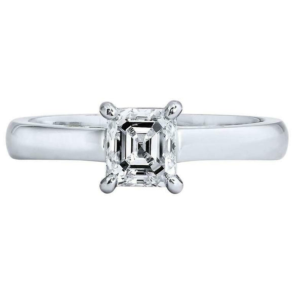 0.9ct Asscher Cut Diamond Engagement Ring 4 Prong Solitaire 14k WhiteGold Finish