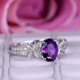 2ct Oval Cut Purple Amethyst Engagement Ring Butterfly Accent 14k WhiteGold Over