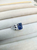 2.4ct Emerald Cut Blue Sapphire Heart Shank Solitaire Ring 14k White Gold Finish