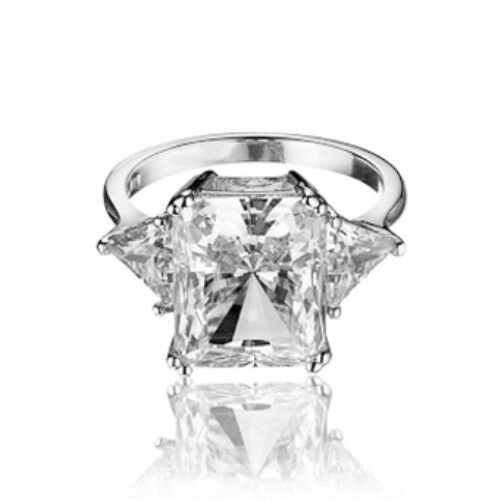 3Ct Radiant Cut Diamond Trilogy Solitaire Engagement Ring 14K White Gold Finish