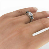 2ct Round Cut Black Diamond Three Stone Engagement Ring 14k White Gold Finish