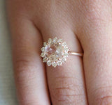 2ct Round Cut Peach Morganite Engagement Ring Diamond Floral 14k RoseGold Finish