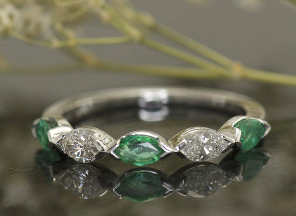 2Ct Marquise Cut Emerald Diamond Stackable Wedding Band Ring 14K White Gold Over