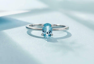 1ct Oval Cut Blue Aquamarine Engagement Ring Solitaire Women 14k White Gold Over